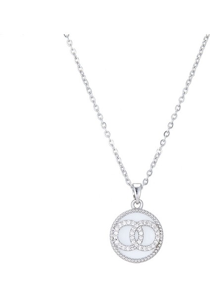 BINRONG0126 Gümüş Monogramlı Zirkonyum Kolye (Yurt Dışından)