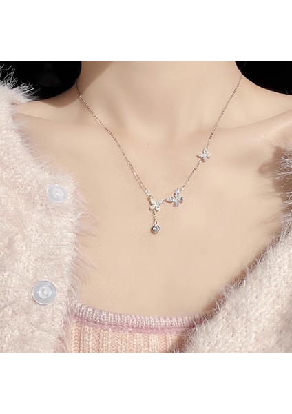 BINRONG0294 Gümüş Püsküllü Kelebek Zirkon Taşlı Kolye (Yurt Dışından) fiyatları