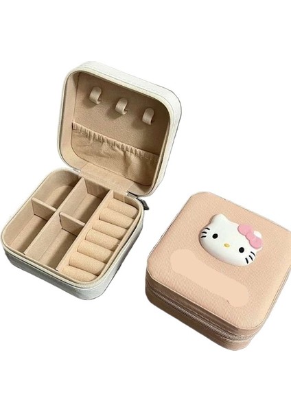 Hello Kitty Karikatür Yüzük Kutusu Küpe Yüzük Kolye Bilezik Fermuar Saklama Kutusu (Yurt Dışından)