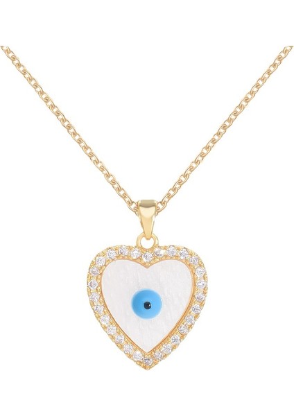 BINRONG0183 Altın Kalp Şeytan Gözü Zirkonyum Kolye (Yurt Dışından)