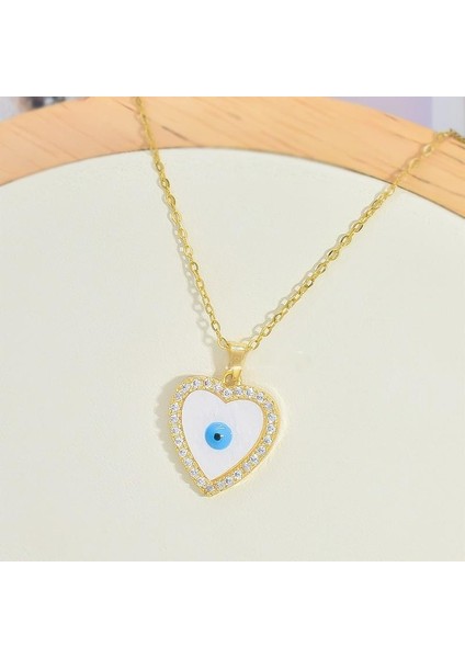 BINRONG0183 Altın Kalp Şeytan Gözü Zirkonyum Kolye (Yurt Dışından) fiyatları