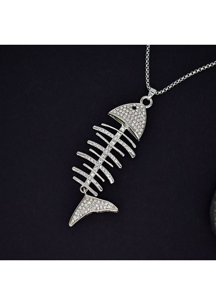BINRONG0252 Gümüş Balık Kılçığı Zirkonyum Kolye (Yurt Dışından) fiyatları