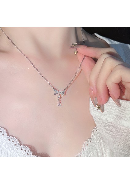 BINRONG0311 Gümüş Kurdele Zirkon Taşlı Kolye (Yurt Dışından) fiyatları