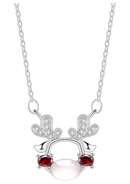 BINRONG0358 Gümüş Yılbaşı Geyik Zirkon Kolye (Yurt Dışından)