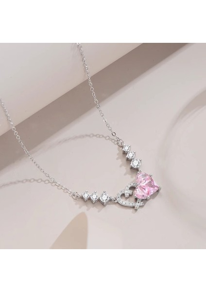 BINRONG05010 Gümüş Kalp Pembe Zirkon Taşlı Kolye (Yurt Dışından) fiyatları