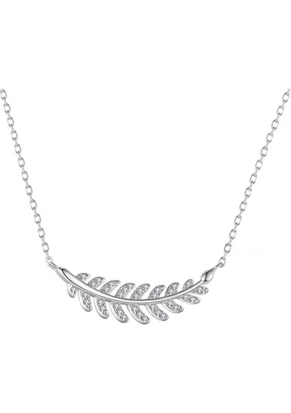 BINRONG0437 Gümüş Yaprak Şeklinde Zirkonyum Kolye (Yurt Dışından)