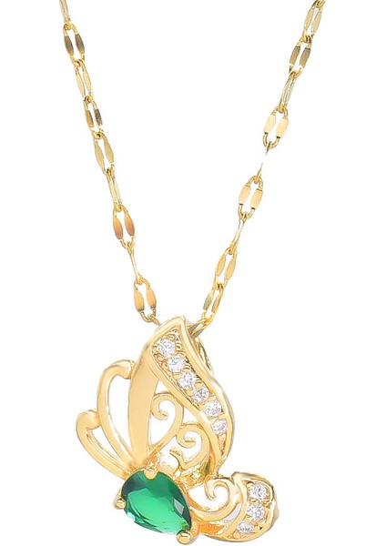 BINRONG0168 Altın Yan Kelebek Zirkonyum Kolye (Yurt Dışından)