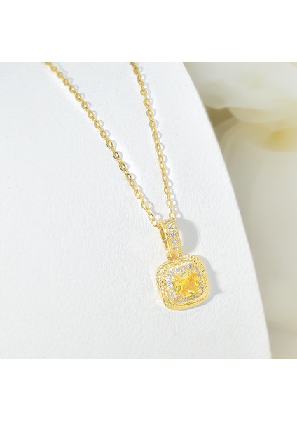 BINRONG0149 Altın Küçük Kare Zirkon Kolye (Yurt Dışından) fiyatları