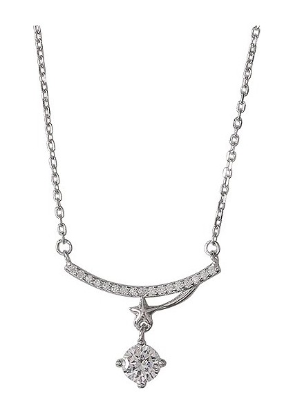 BINRONG0495 Gümüş Gülümseyen Zirkon Taşlı Kolye (Yurt Dışından)