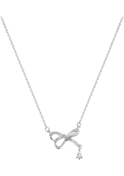 BINRONG0431 Gümüş Kurdele Zirkon Taşlı Kolye (Yurt Dışından)