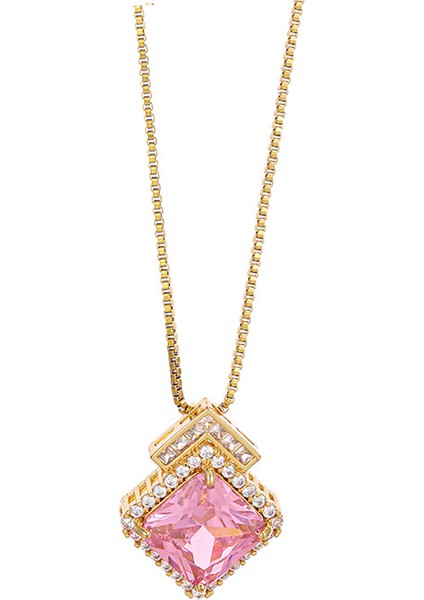 BINRONG0104 Altın Renkli Kare Kolye Zirkonya Kolye (Yurt Dışından)