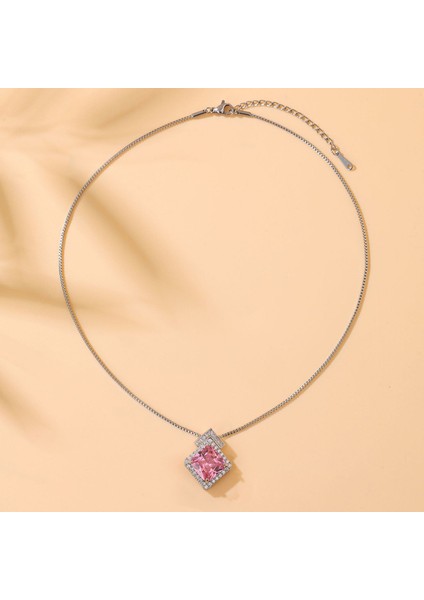 BINRONG0104 Altın Renkli Kare Kolye Zirkonya Kolye (Yurt Dışından) fiyatları