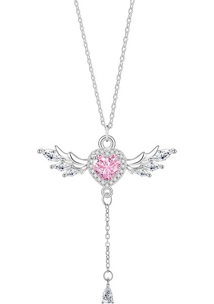 BINRONG0292 Gümüş Melek Kalp Zirkon Kolye (Yurt Dışından)