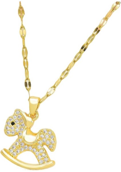 BINRONG0167 Altın Renkli Sevimli Truva Atı Zirkonyum Kolye (Yurt Dışından)