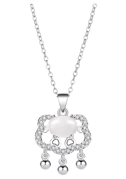 BINRONG0273 Gümüş Barış Kilidi Zirkon Taşlı Kolye (Yurt Dışından)