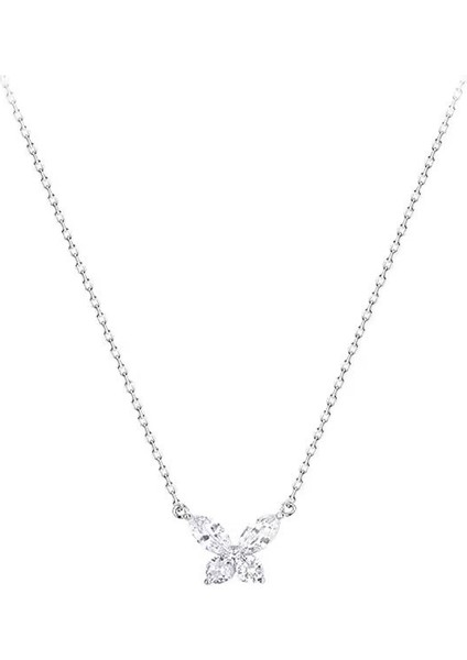 BINRONG0484 Gümüş Kelebek Zirkon Taşlı Kolye (Yurt Dışından)