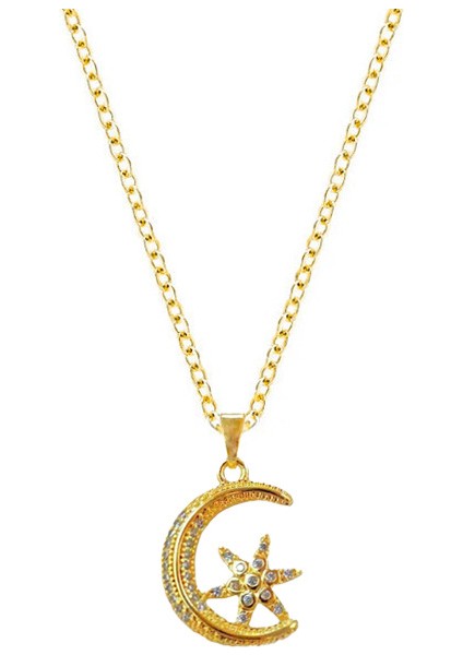 BINRONG0094 Altın Ay Zirkonyum Kolye (Yurt Dışından)