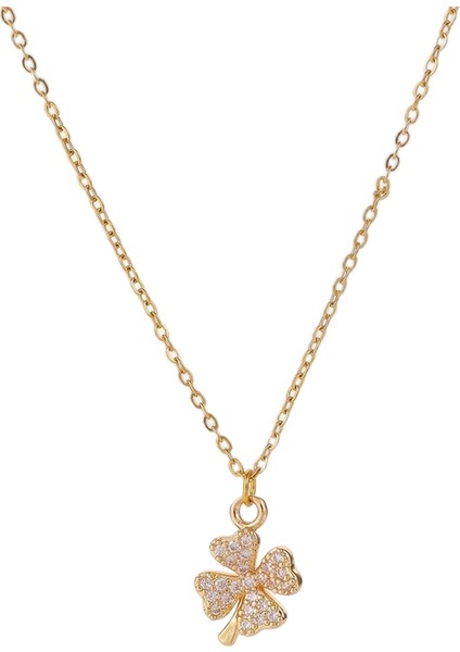 BINRONG0014 Altın Yonca Zirkon Kolye (Yurt Dışından)