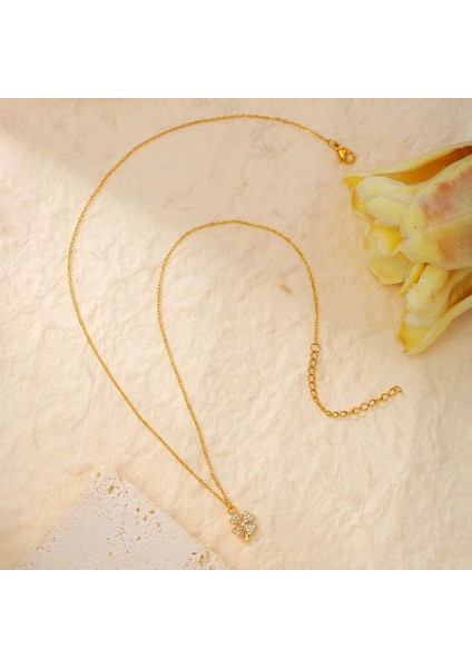 BINRONG0014 Altın Yonca Zirkon Kolye (Yurt Dışından) fiyatları