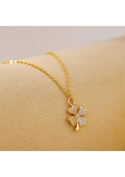 BINRONG0014 Altın Yonca Zirkon Kolye (Yurt Dışından) modelleri