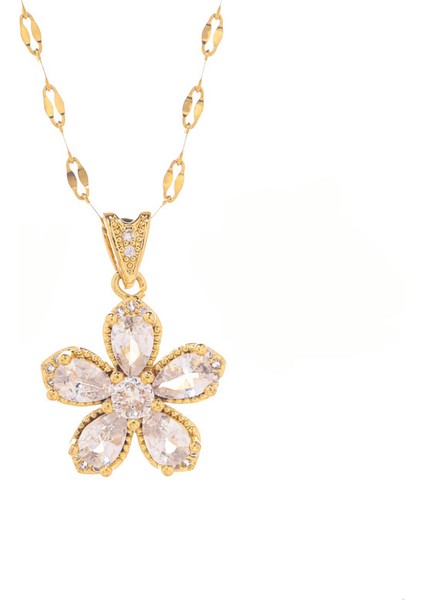 BINRONG0059 Altın Beş Yapraklı Çiçek Zirkon Kolye (Yurt Dışından)