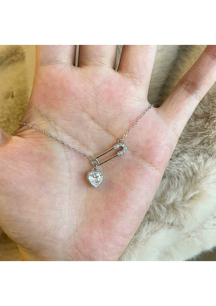 BINRONG0454 Gümüş Kalp Ataç Zirkon Taşlı Kolye (Yurt Dışından) fiyatları