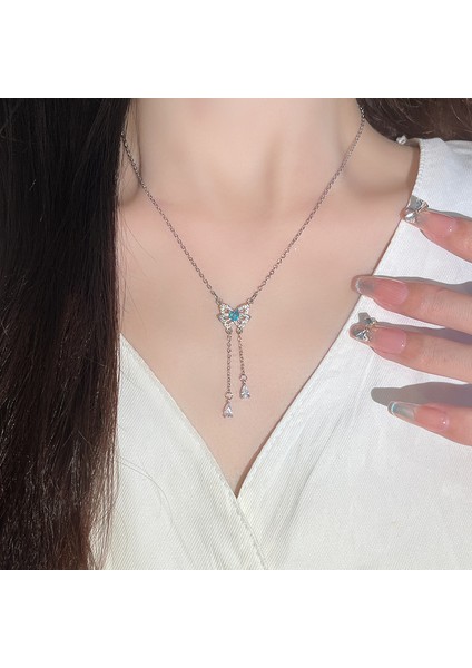 BINRONG0352 Gümüş Püsküllü Kelebek Zirkon Taşlı Kolye (Yurt Dışından) fiyatları