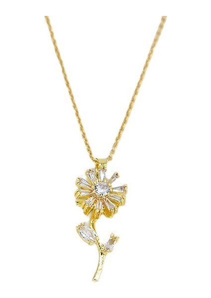 BINRONG0240 Altın Rengi Dönebilen Küçük Papatya Zirkon Kolye (Yurt Dışından)