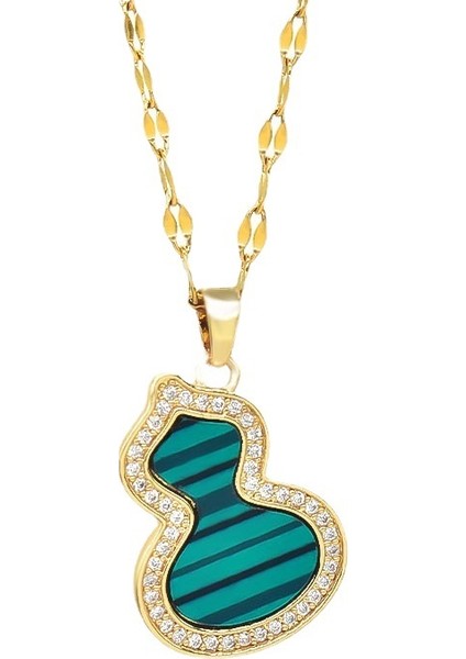 BINRONG0221 Altın Çizgili Su Kabağı Stilize Zirkonyum Kolye (Yurt Dışından)