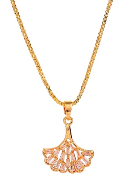BINRONG0038 Altın Ginkgo Yaprak Zirkon Kolye (Yurt Dışından)