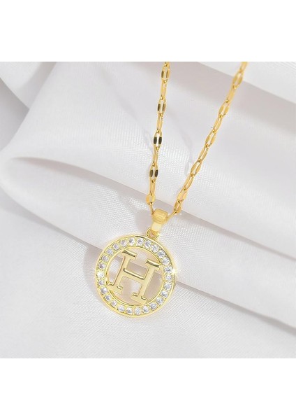 BINRONG0177 Altın Renkli Yuvarlak H Harfi Zirkonyum Kolye (Yurt Dışından) fiyatları