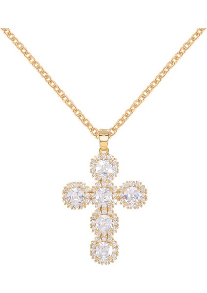 BINRONG0162 Altın Çapraz Zirkon Kolye (Yurt Dışından)