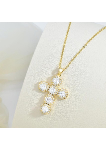 BINRONG0162 Altın Çapraz Zirkon Kolye (Yurt Dışından) fiyatları