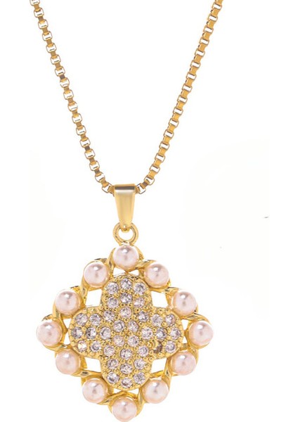 BINRONG0097 Altın Dört Yapraklı Çiçek Zirkon Kolye (Yurt Dışından)