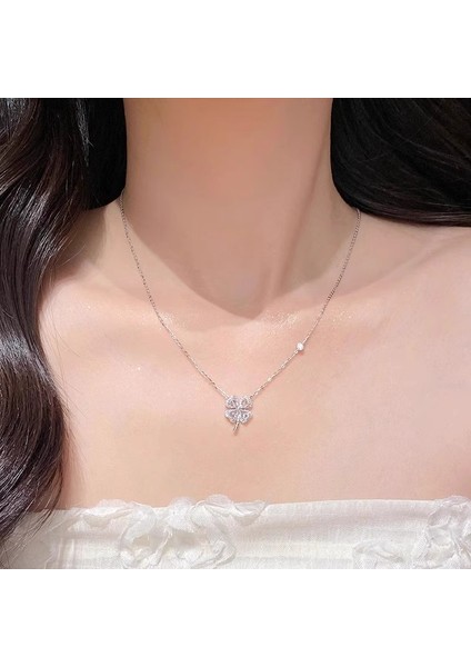 BINRONG0451 Gümüş Yonca Zirkon Taşlı Kolye (Yurt Dışından) fiyatları