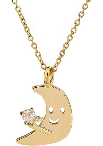 BINRONG004 Altın Smiley Ay Zirkon Kolye (Yurt Dışından)