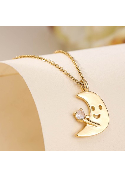 BINRONG004 Altın Smiley Ay Zirkon Kolye (Yurt Dışından) modelleri