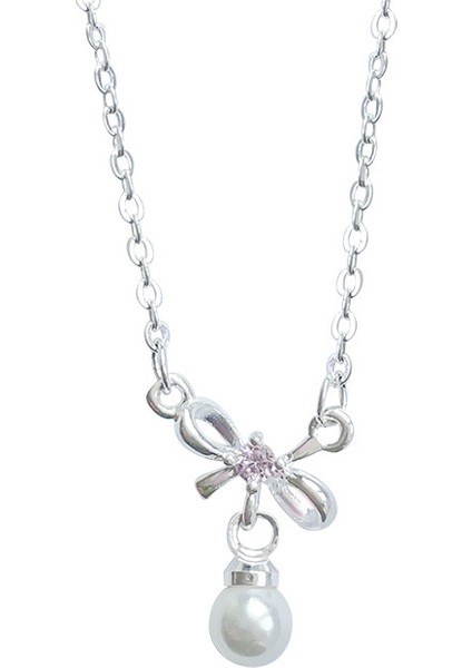 BINRONG0435 Gümüş Inci Şerit Zirkon Kolye (Yurt Dışından)