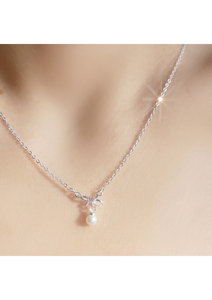 BINRONG0435 Gümüş Inci Şerit Zirkon Kolye (Yurt Dışından) fiyatları
