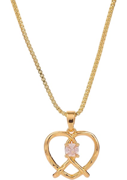 BINRONG0017 Altın Kalp Iç Içe Geçmiş Zirkon Kolye (Yurt Dışından)