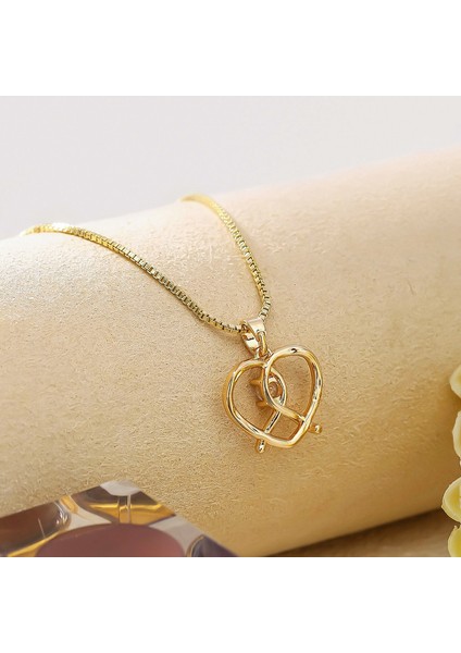 BINRONG0017 Altın Kalp Iç Içe Geçmiş Zirkon Kolye (Yurt Dışından) fiyatları