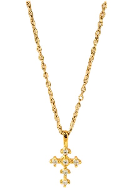 BINRONG0480 Altın Çapraz Zirkon Kolye (Yurt Dışından)