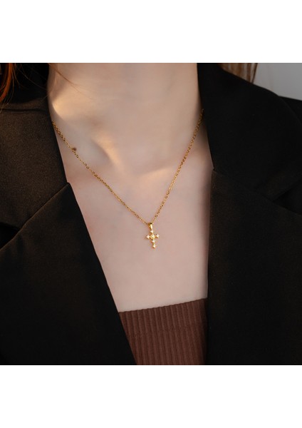 BINRONG0480 Altın Çapraz Zirkon Kolye (Yurt Dışından) fiyatları