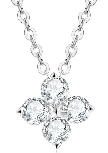 BINRONG0469 Gümüş Yonca Zirkon Taşlı Kolye (Yurt Dışından)
