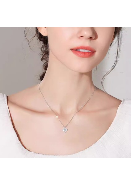 BINRONG0469 Gümüş Yonca Zirkon Taşlı Kolye (Yurt Dışından) fiyatları
