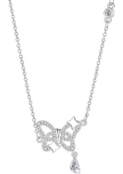 BINRONG0359 Gümüş Yıldız Kelebek Zirkon Taşlı Kolye (Yurt Dışından)