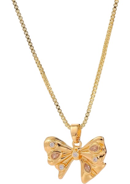 BINRONG0023 Altın Asimetrik Şerit Zirkon Kolye (Yurt Dışından)