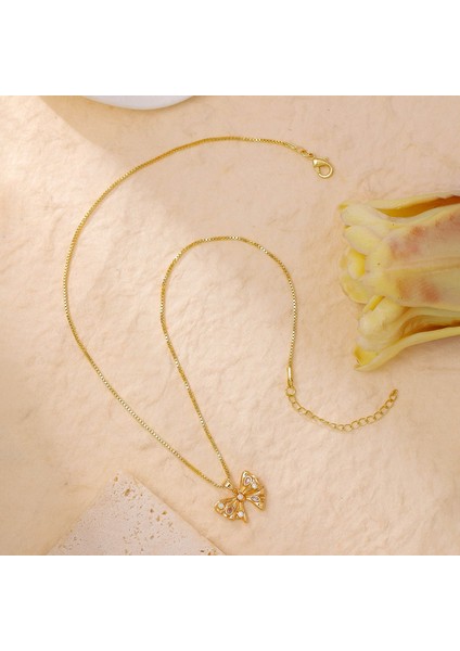 BINRONG0023 Altın Asimetrik Şerit Zirkon Kolye (Yurt Dışından) fiyatları