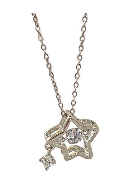 BINRONG0498 Gümüş Pentagram Zirkon Taşlı Kolye (Yurt Dışından)