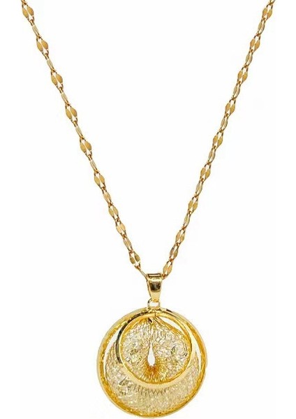 BINRONG0102 Altın Renkli Ilmekli Zirkon Kolye (Yurt Dışından)